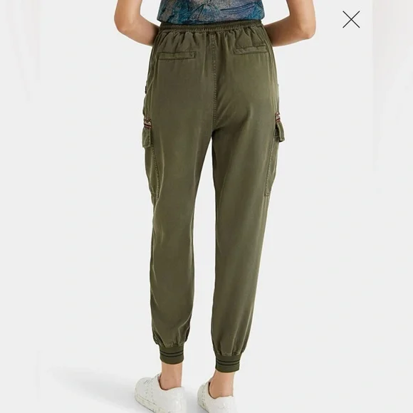 Desigual Cargo Pants Women M Olive Green Embroidered Tribeca Joggers Boho Casual - Picture 3 of 12